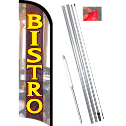 Bistro Premium Windless Feather Flag Bundle (11.5' Tall Flag, 15' Tall Flagpole, Ground Mount Stake)