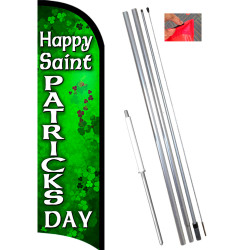 Happy St Patricks Day Premium Windless Feather Flag Bundle (11.5' Tall Flag, 15' Tall Flagpole, Ground Mount Stake) 841098197377