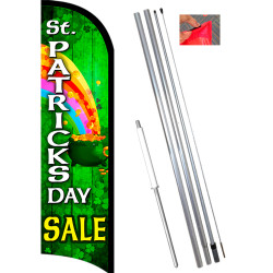 Happy St Patricks Day Sale Premium Windless Feather Flag Bundle (11.5' Tall Flag, 15' Tall Flagpole, Ground Mount Stake)