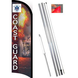 Coast Guard Premium Windless Feather Flag Bundle (11.5' Tall Flag, 15' Tall Flagpole, Ground Mount Stake)