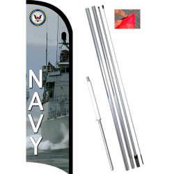 Navy Premium Windless Feather Flag Bundle (11.5' Tall Flag, 15' Tall Flagpole, Ground Mount Stake)