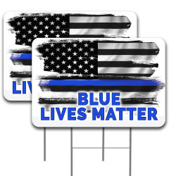 Blue Lives Matter 2 Pack Yard Sign 16" x 24" - Double-Sided Print, with Metal Stakes (Made in The USA) 841098197629