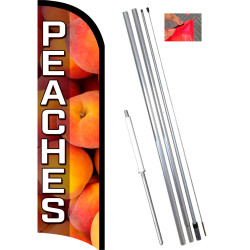 Peaches Premium Windless Feather Flag Bundle (11.5' Tall Flag, 15' Tall Flagpole, Ground Mount Stake)