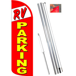 RV Parking Windless Feather Flag Bundle (11.5' Tall Flag, 15' Tall Flagpole, Ground Mount Stake)