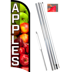 Apples Premium Windless Feather Flag Bundle (11.5' Tall Flag, 15' Tall Flagpole, Ground Mount Stake)