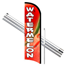 WATERMELON Premium Windless Feather Flag Bundle (11.5' Tall Flag, 15' Tall Flagpole, Ground Mount Stake) 841098198404