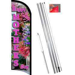 Mother's Day Premium Windless Feather Flag Bundle (11.5' Tall Flag, 15' Tall Flagpole, Ground Mount Stake)
