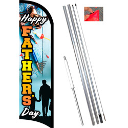 Father's Day Premium Windless Feather Flag Bundle (11.5' Tall Flag, 15' Tall Flagpole, Ground Mount Stake)