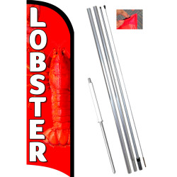 Lobster Premium Windless Feather Flag Bundle (11.5' Tall Flag, 15' Tall Flagpole, Ground Mount Stake)