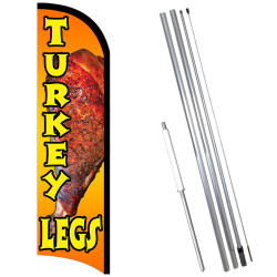 Turkey Legs Premium Windless Feather Flag Bundle (11.5' Tall Flag, 15' Tall Flagpole, Ground Mount Stake) 841098199494