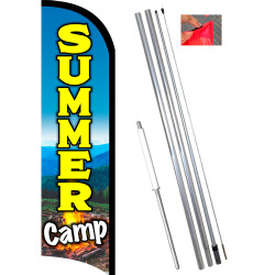 SUMMER CAMP Premium Windless Feather Flag Bundle (11.5' Tall Flag, 15' Tall Flagpole, Ground Mount Stake) 841098199531