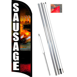 SAUSAGE Premium Windless Feather Flag Bundle (11.5' Tall Flag, 15' Tall Flagpole, Ground Mount Stake) Printed in the USA 8410981