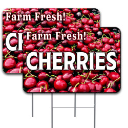2 Pack Fresh Cherries Yard Sign 16" x 24" - Double-Sided Print, with Metal Stakes 841098199869