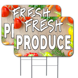 2 Pack Fresh Produce Yard Sign 16" x 24" - Double-Sided Print, with Metal Stakes 841098199883