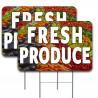 2 Pack Fresh Produce Yard Sign 16" x 24" - Double-Sided Print, with Metal Stakes 841098199890