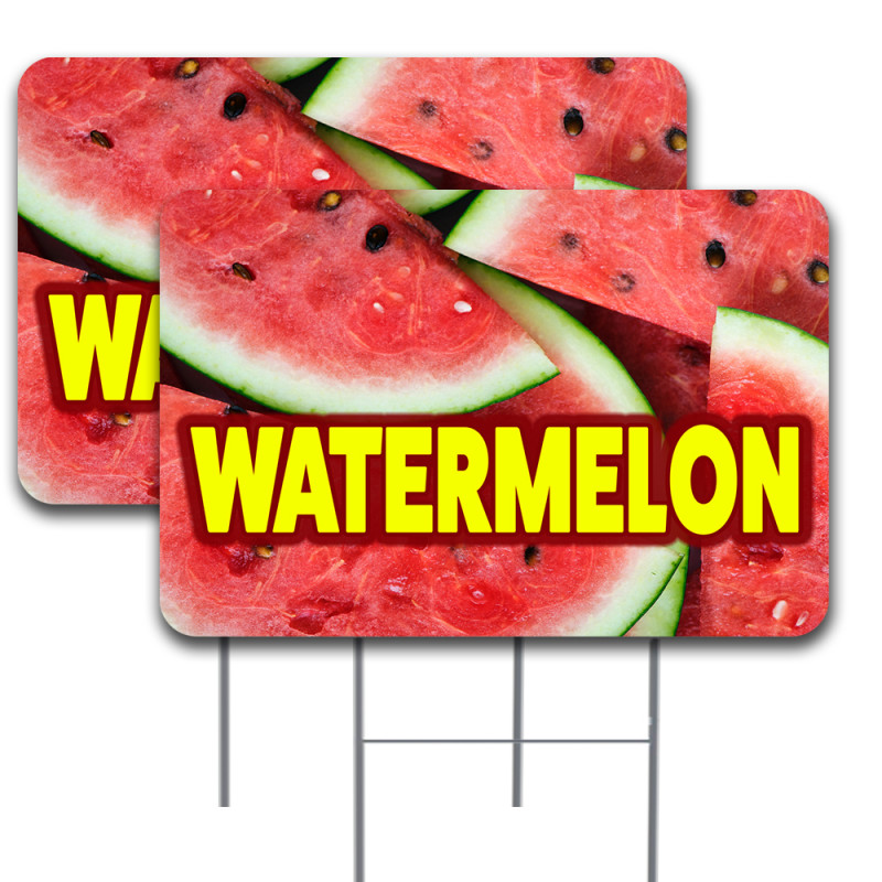 2 Pack Watermelon Yard Sign 16" x 24" - Double-Sided Print, with Metal Stakes 841098199944