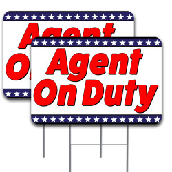 Vista Products 2 Pack Agent On Duty Yard Sign 16" x 24" - Double-Sided Print, with Metal Stakes 841098199838
