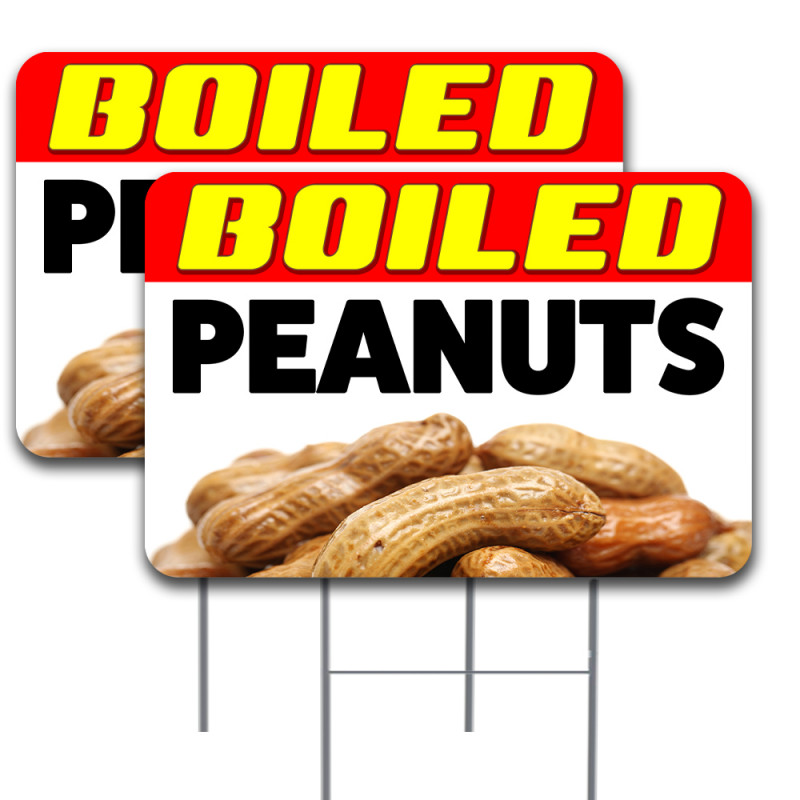 BOILED PEANUTS with Arrow 6"x24" STREET SIGNS Buy 1 Get 1 FREE 2 Sided Plastic 