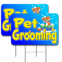 2 Pack Pet Grooming Yard Sign 16" x 24" - Double-Sided Print, with Metal Stakes 841098113834