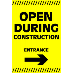 Open During Construction (Arrow) Economy A-Frame Sign 2 Feet Wide by 3 Feet Tall