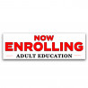 Now Enrolling Adult Education Vinyl Banner 8 Feet Wide by 2.5 Feet Tall