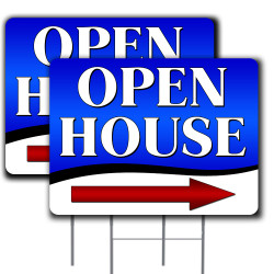 2 Pack Open House (Arrow) Yard Sign 16" x 24" - Double-Sided Print, with Metal Stakes 841098111595